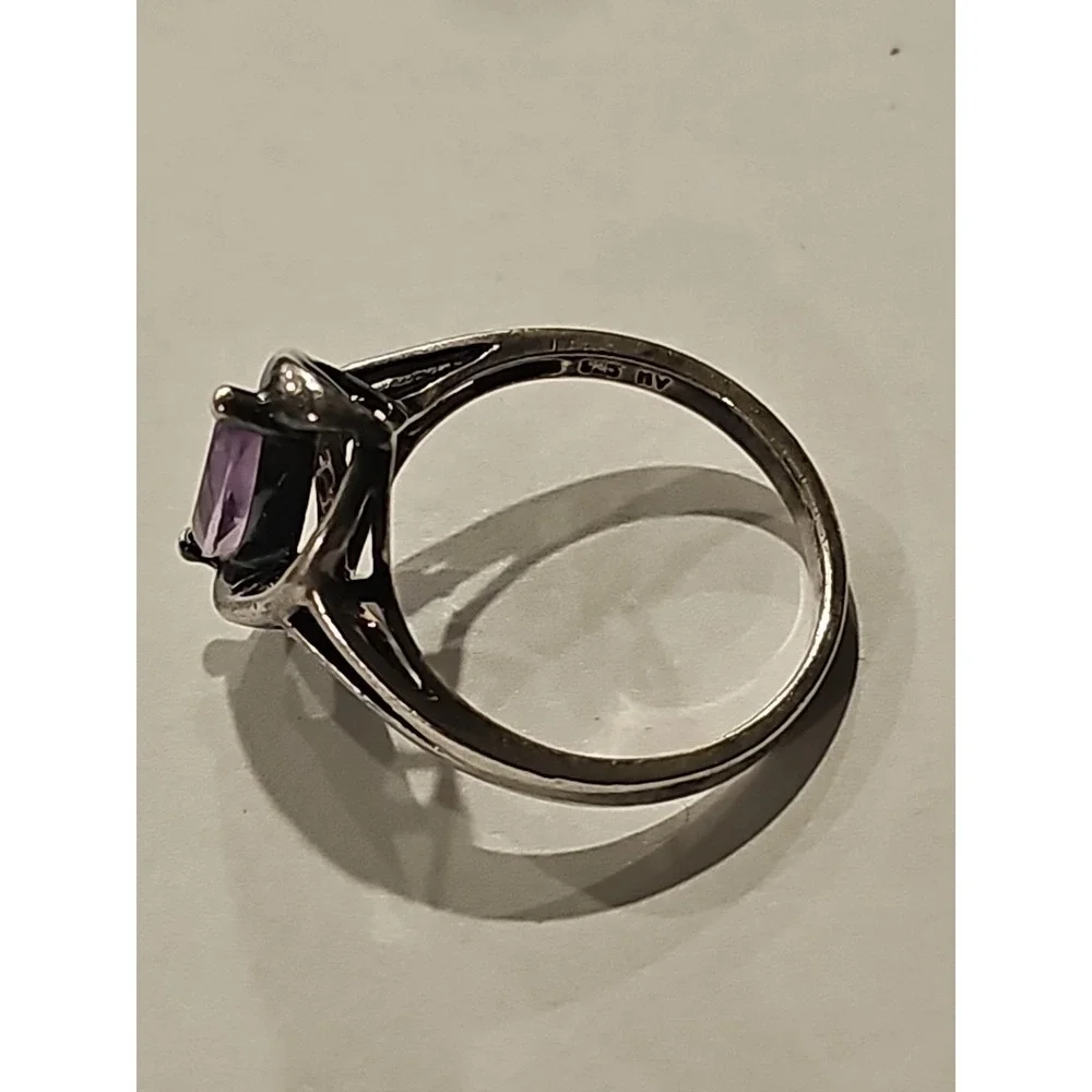 Vintage Avon 925 Sterling Silver Marquise Cut Amethyst Art Deco Ring Size 8.5 - Picture 6 of 8